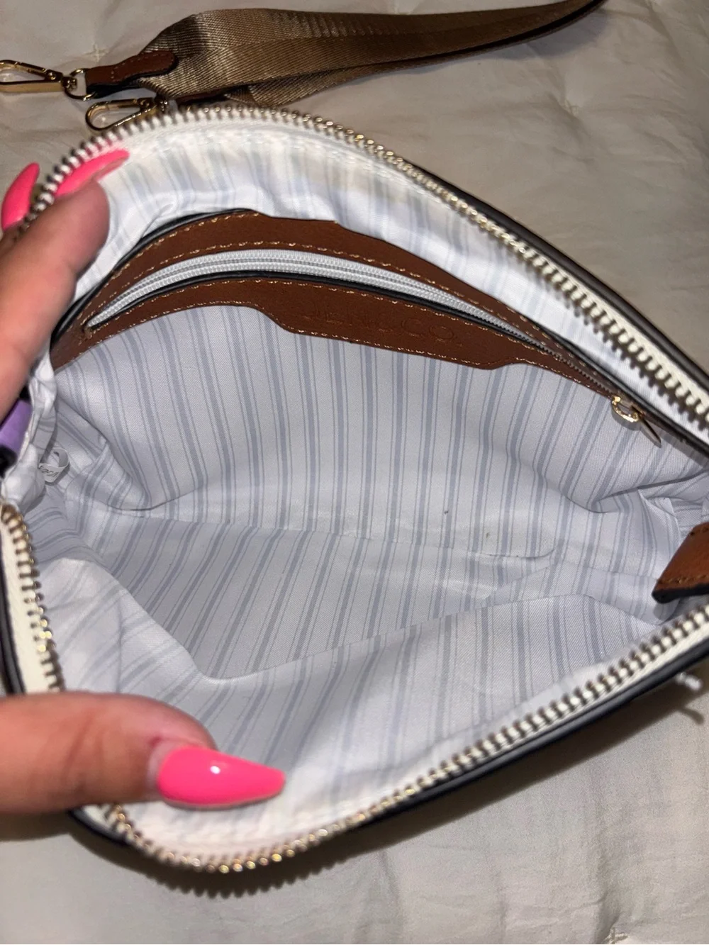 Pastel Tie-Dye Leather Crossbody Bag with Brown Strap